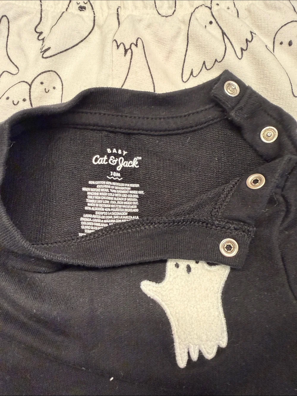 Cat & Jack Black Sweatshirt and White Ghost Print Pants Halloween Set 18mo